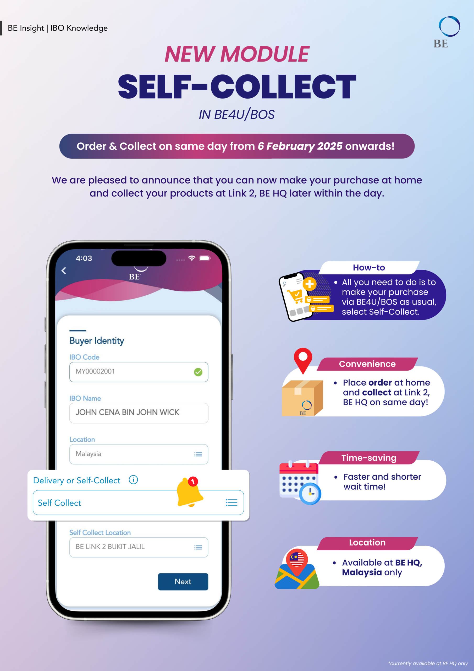 Self-Collect Option Now Available at BE4U/BOS!
