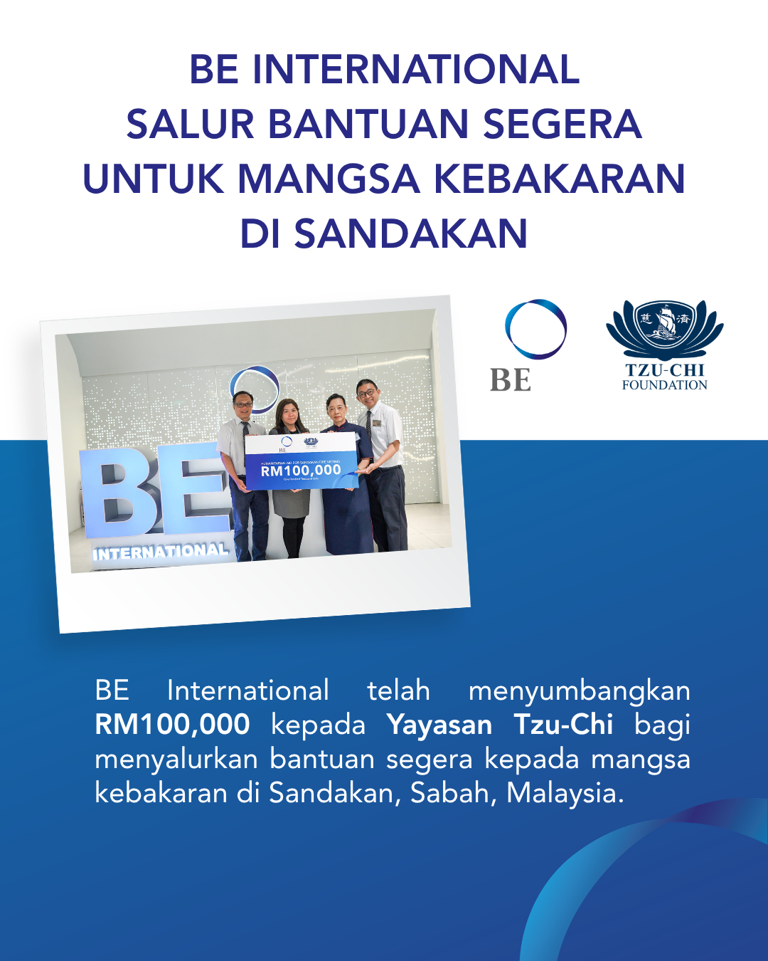 BE Sumbang RM100,000 Bantuan Segera untuk Misi Bantuan Kebakaran di Sandakan
